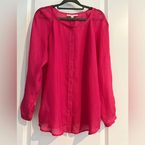 Bright Pink Loft Long Sleeve see through blouse